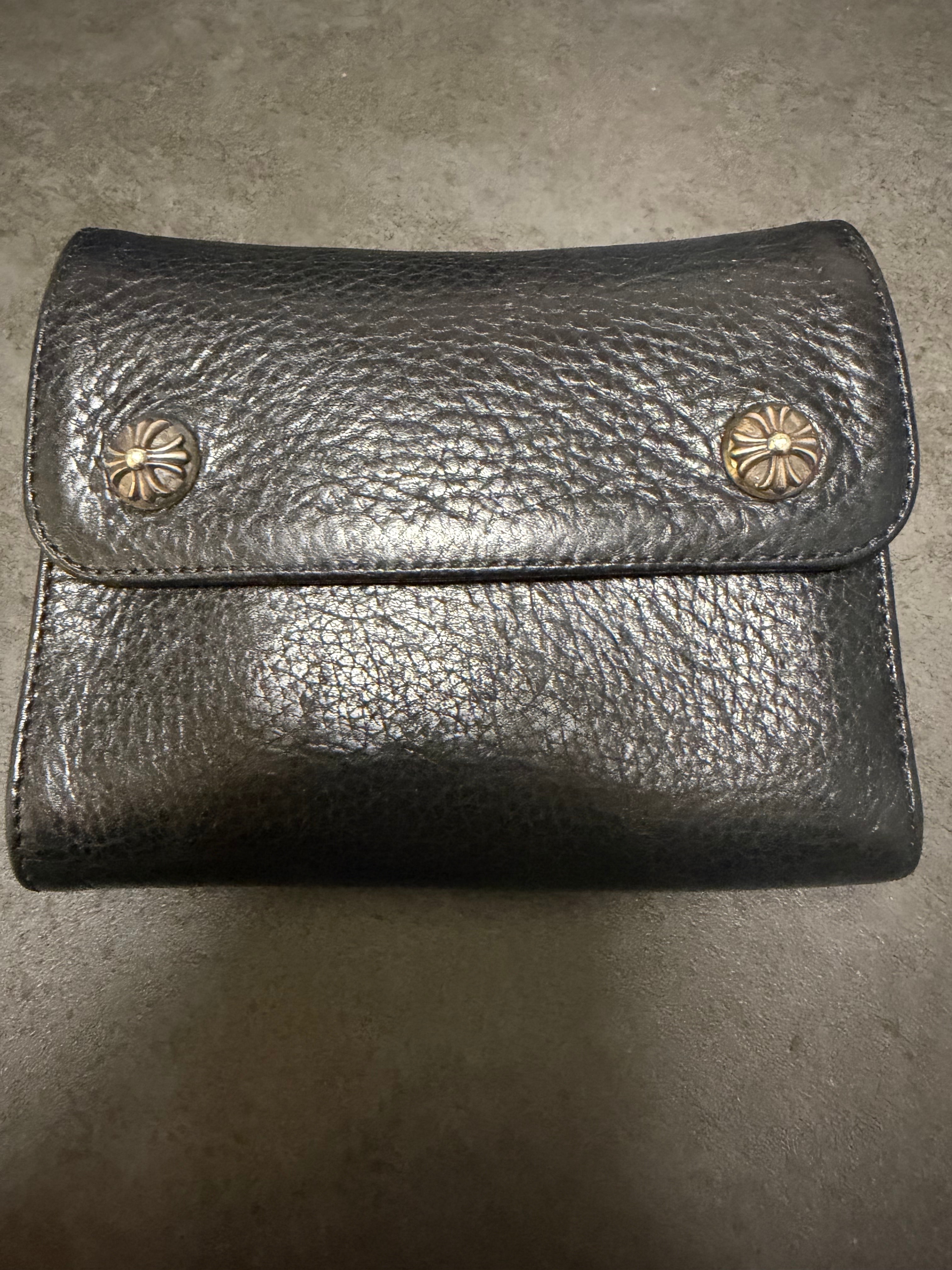 Chrome Hearts Wave Mini Cross Ball Button Leather Wallet "Black/Silver"