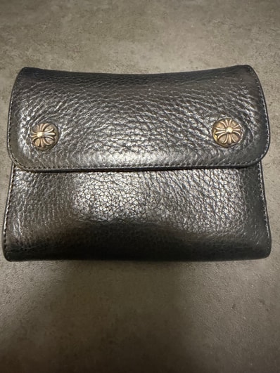 Chrome Hearts Wave Mini Cross Ball Button Leather Wallet "Black/Silver"