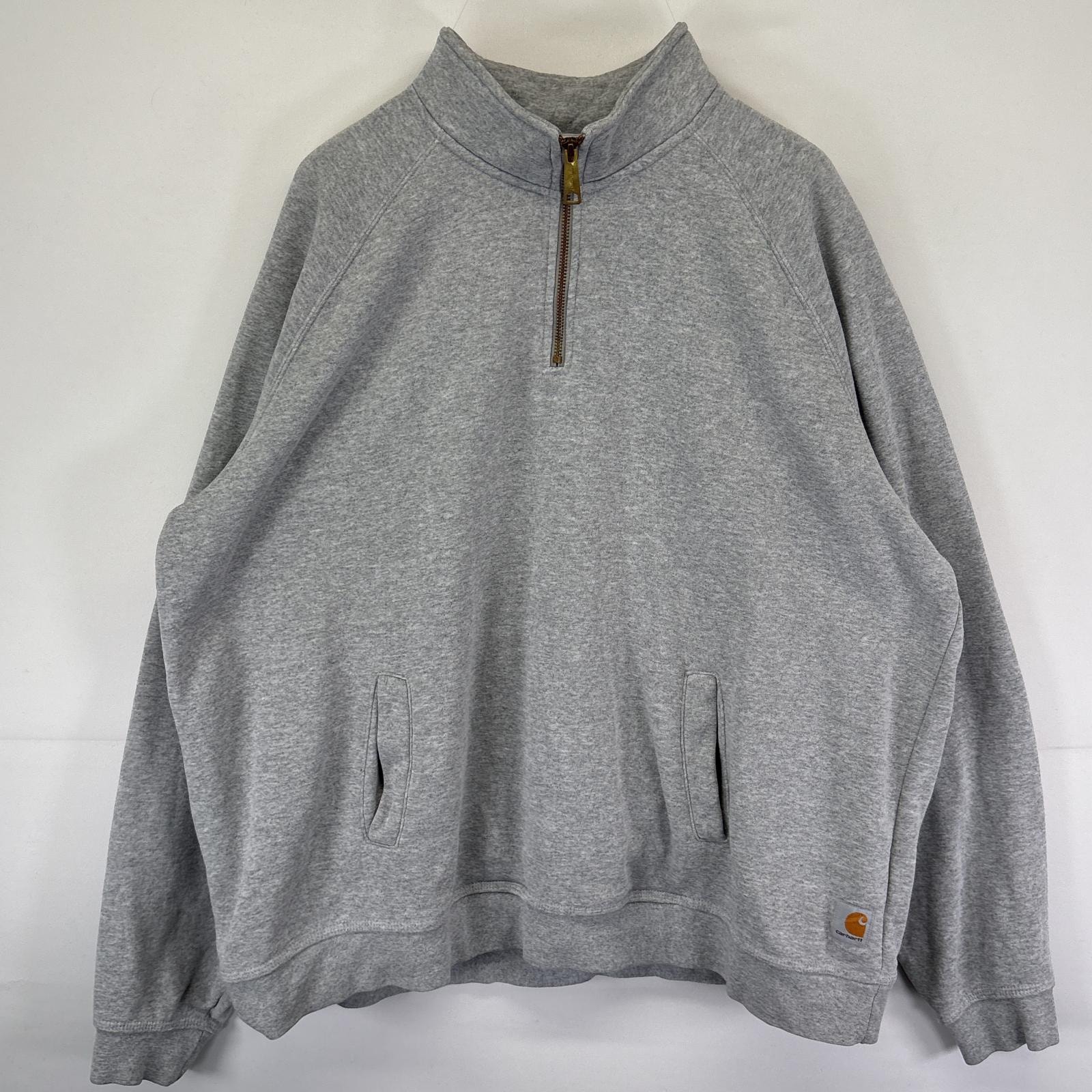 古着 カーハート Carhartt スウェット ハーフジップ トレーナー 大きいサイズ ワンポイントロゴ ポケット 2XL  グレー メンズ