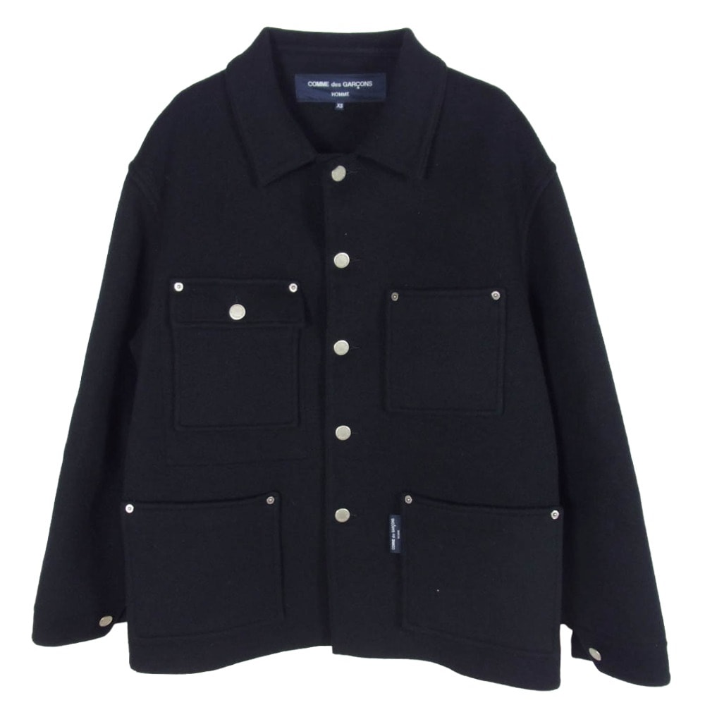 COMME des GARCONS HOMME コムデギャルソンオム ジャケット 21AW HH-J027 メルトン ウール ジャケット ブルゾン ブラック系 XS【中古】