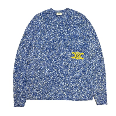 CELINE セリーヌ 24SS オーバーサイズ クルーネックセーター ニット コットン ブルー メンズ【中古】