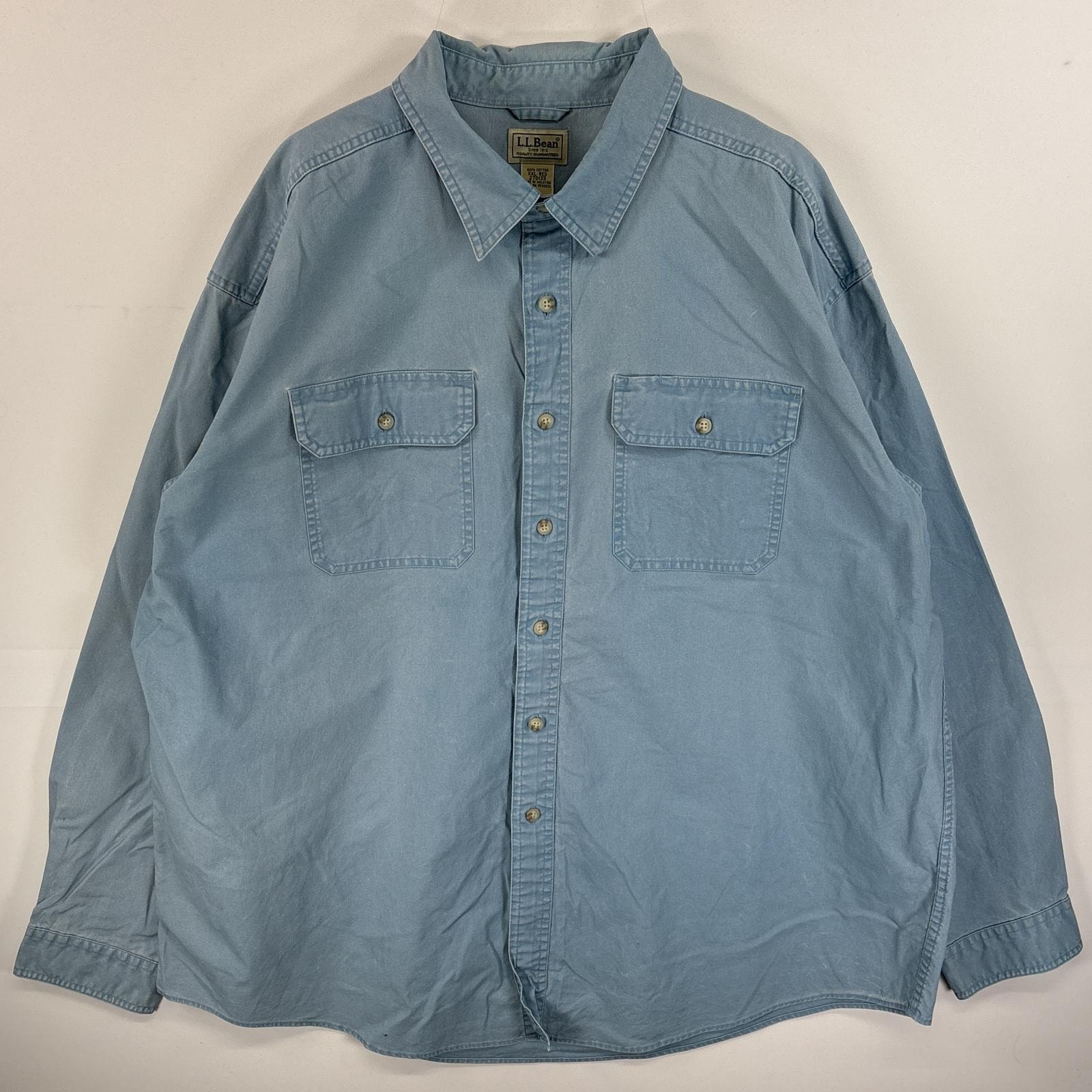 古着 エルエルビーン L.L.Bean 長袖シャツ フラップポケ 肉厚 大きいサイズ 14041 水色 無地 メンズ