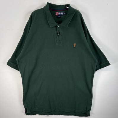 古着 90's/90年代 チャップスラルフローレン CHAPS RALPHLAUREN 鹿の子 半袖 ポロシャツ ロゴ 刺繍 大きいサイズ 単色 2XLT グリーン 無地 メンズ