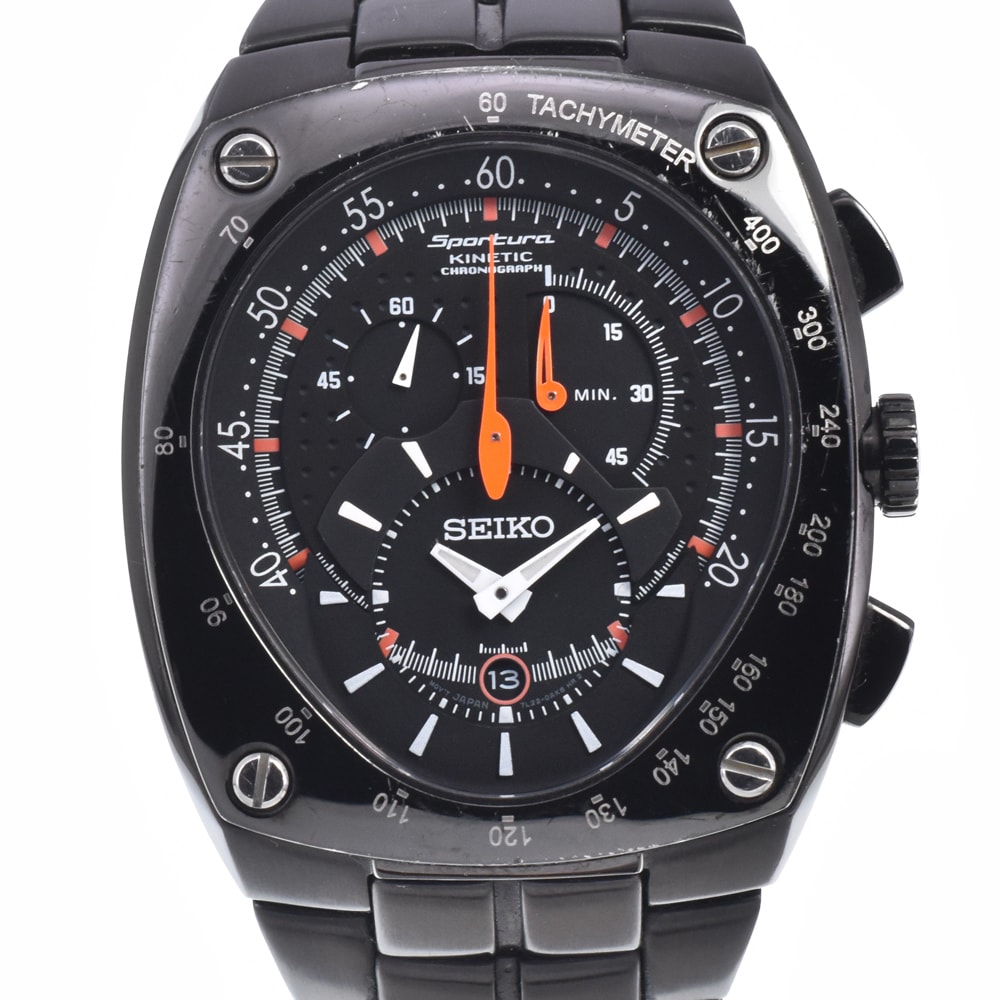 セイコー SEIKO 7L22-0AD0 スポーチュラ キネティック クロノグラフ ブラック オートクォーツ メンズ 良品 腕時計 C#147579