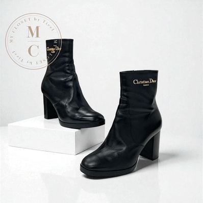 クリスチャンディオール CHRISTIAN DIOR D-Town ブーツ ショートブーツ 靴 シューズ レザー ブラック ゴールド ロゴ