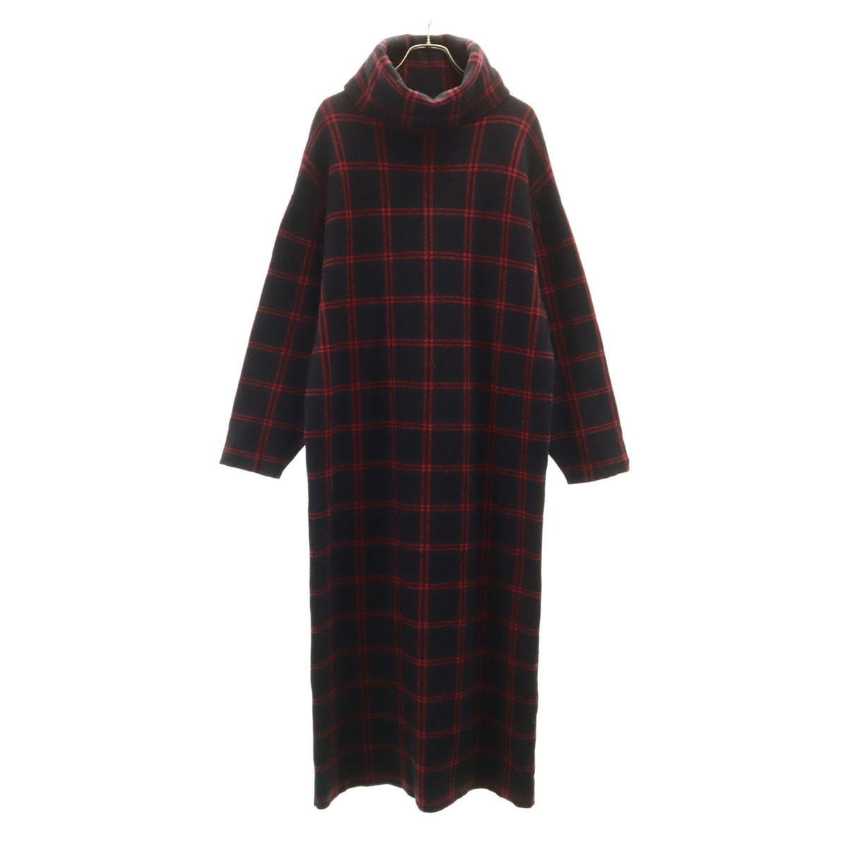 ZARA ザラ チェック柄 長袖 タートルネック ロングワンピース S ブラック