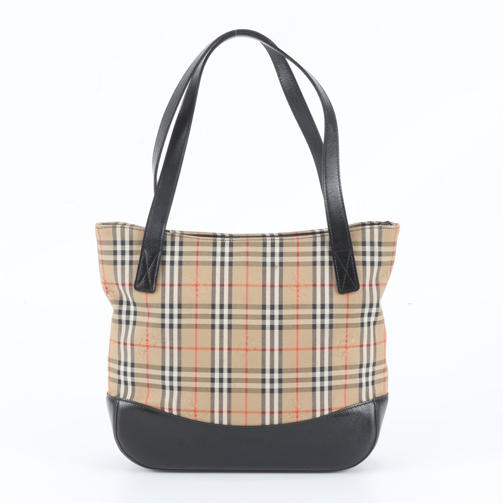 ■美品 バーバリー ノバ チェックトート バッグ レザー×キャンバス