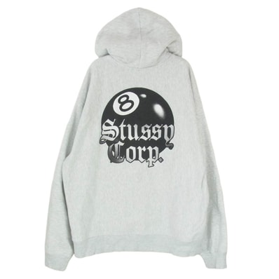 STUSSY ステューシー 8 Ball Corp Hoodie 8ボール プリント プルオーバーパーカー フーディ グレー系 XL【中古】