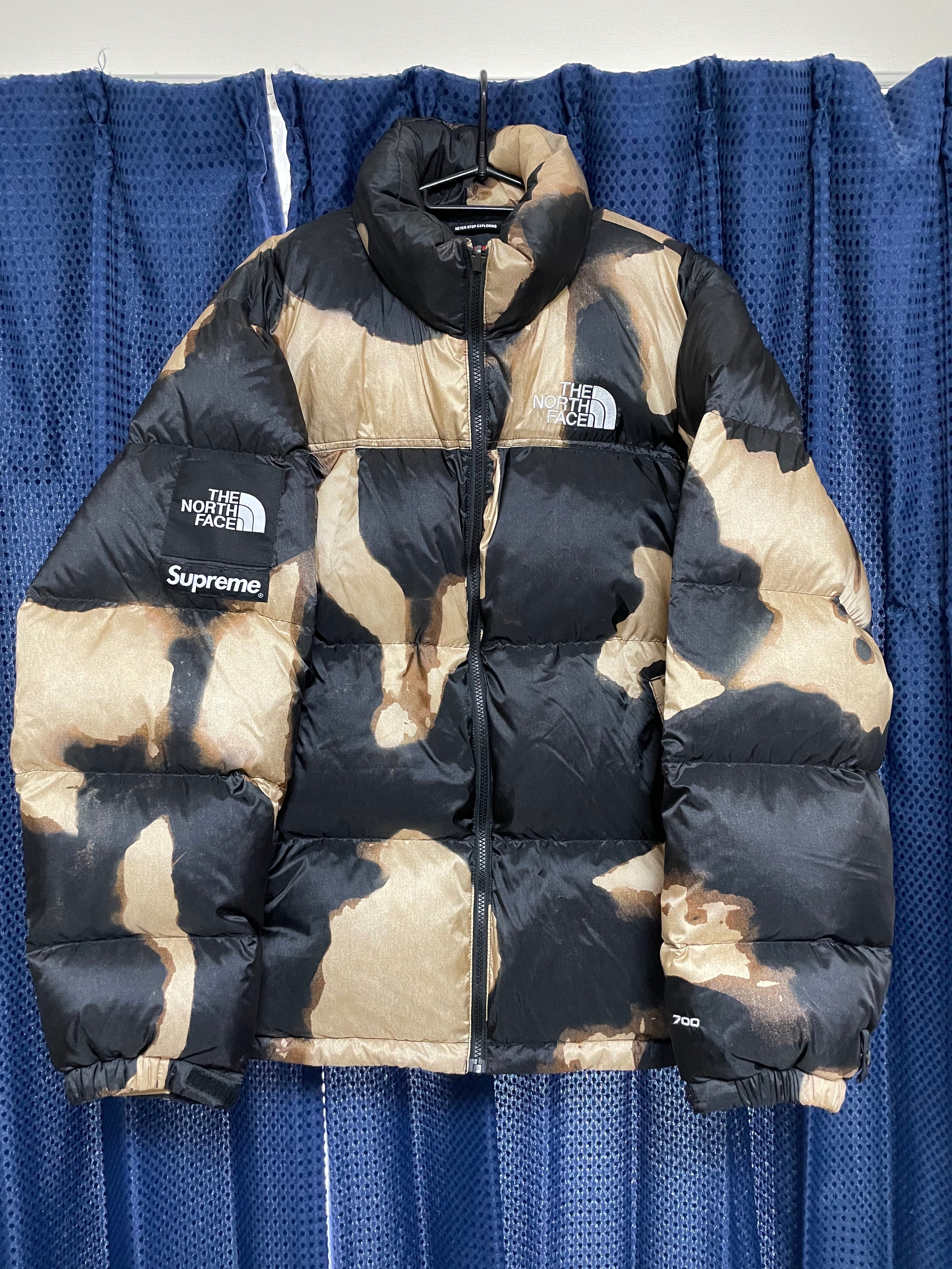 Supreme x The North Face Bleached Denim Print Nuptse Jacket "Black"