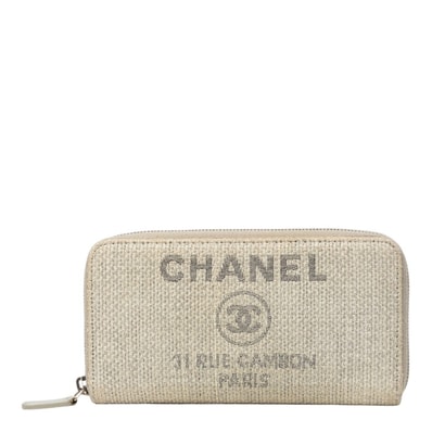 シャネル ドーヴィルライン ラウンドファスナー 長財布 グレー ツイード レディース CHANEL 【中古】