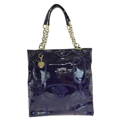 ヴェルサーチェ メデューサ トートバッグ ショルダバッグ パープル エナメル レディース VERSACE 中古