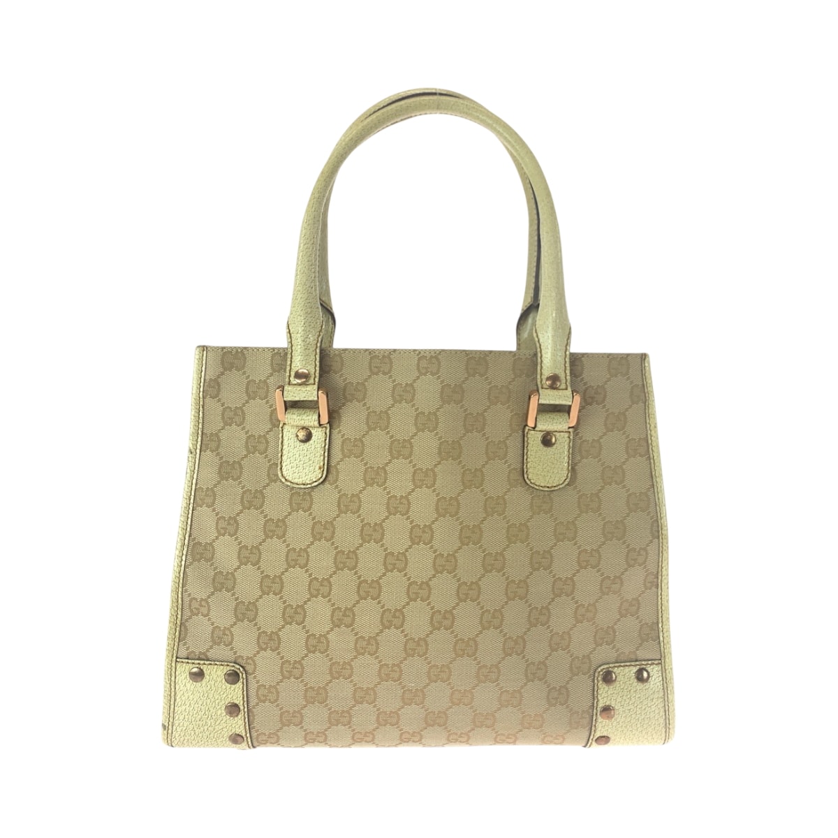 美品 GUCCI グッチ スタッズ ベージュ アイボリー ゴールド金具 GGキャンバス トートバッグ ハンドバッグ ショルダーバッグ 604330 【中古】