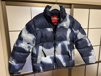 Supreme x The North Face Bleached Denim Print Nuptse Jacket "Indigo"