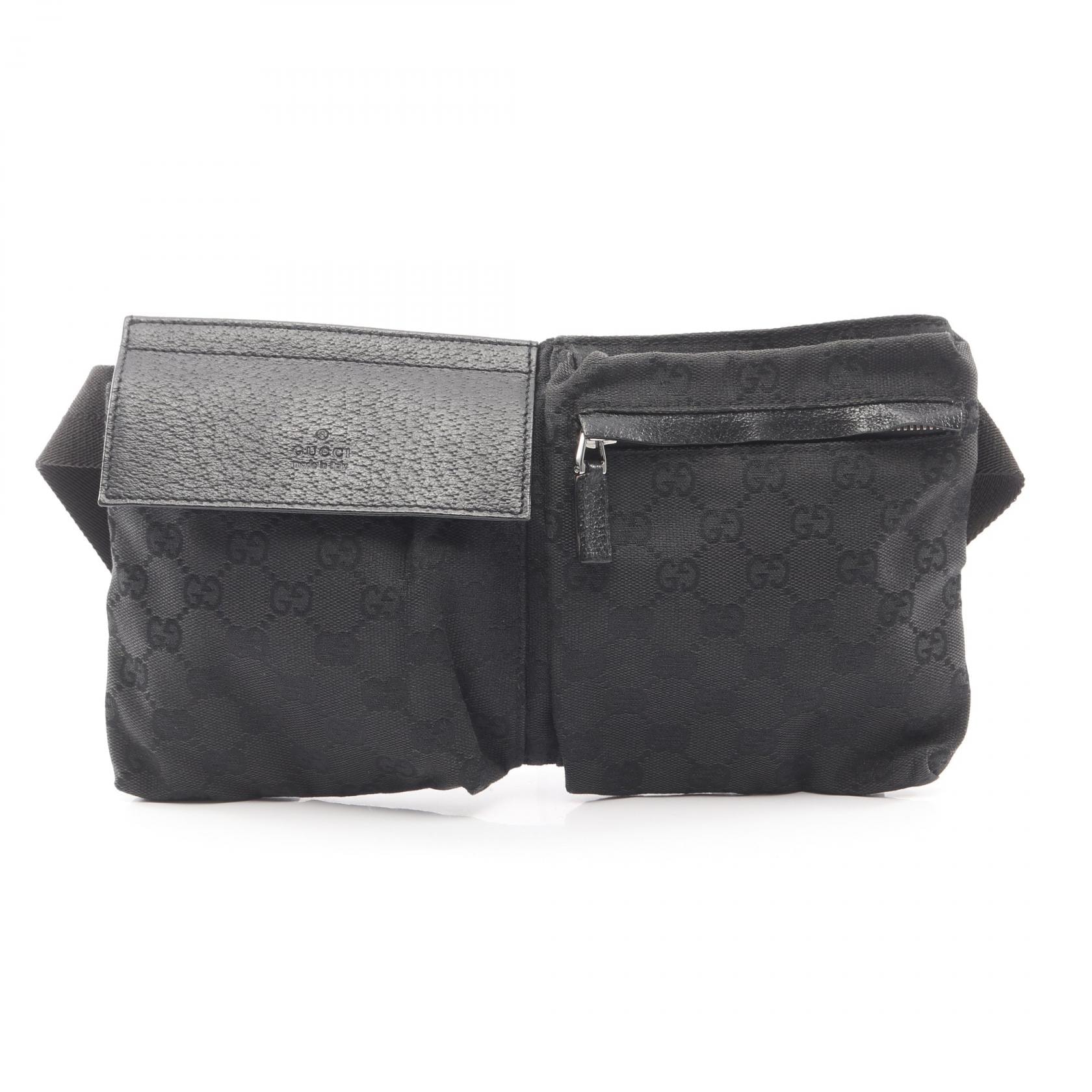 グッチ GUCCI GGキャンバス ウエストバッグ ボディバッグ バッグ キャンバス レザー メンズ レディース ブラック系 28566 【中古】