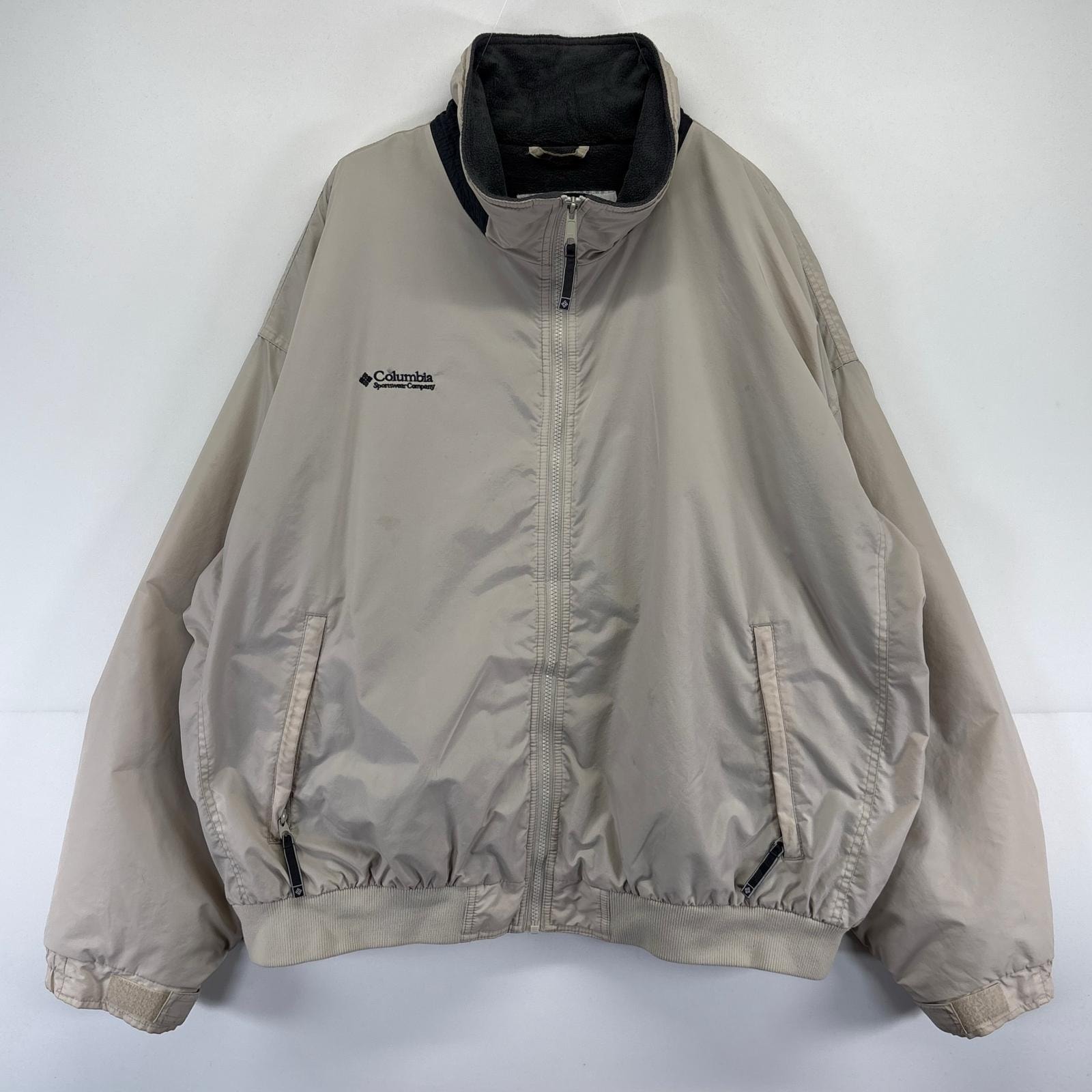 古着 コロンビア Columbia ナイロンジャケット ウォームアップジャケット 大きいサイズ フリース ワンポイント 2XL  ベージュ系 メンズ