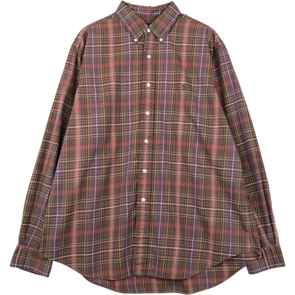 古着 ラルフローレン Ralph Lauren CLASSIC FIT ロゴ刺繍 長袖 ボタンダウンチェックシャツ メンズXL相当/eaa678024