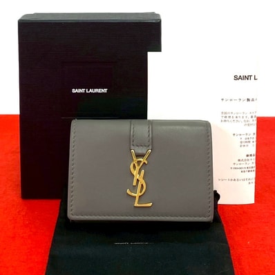 YVES SAINT LAURENT イヴ・サンローラン オリガミ タイニーウォレット YSL ロゴ 金具 レザー 三つ折り財布 グレー
36917