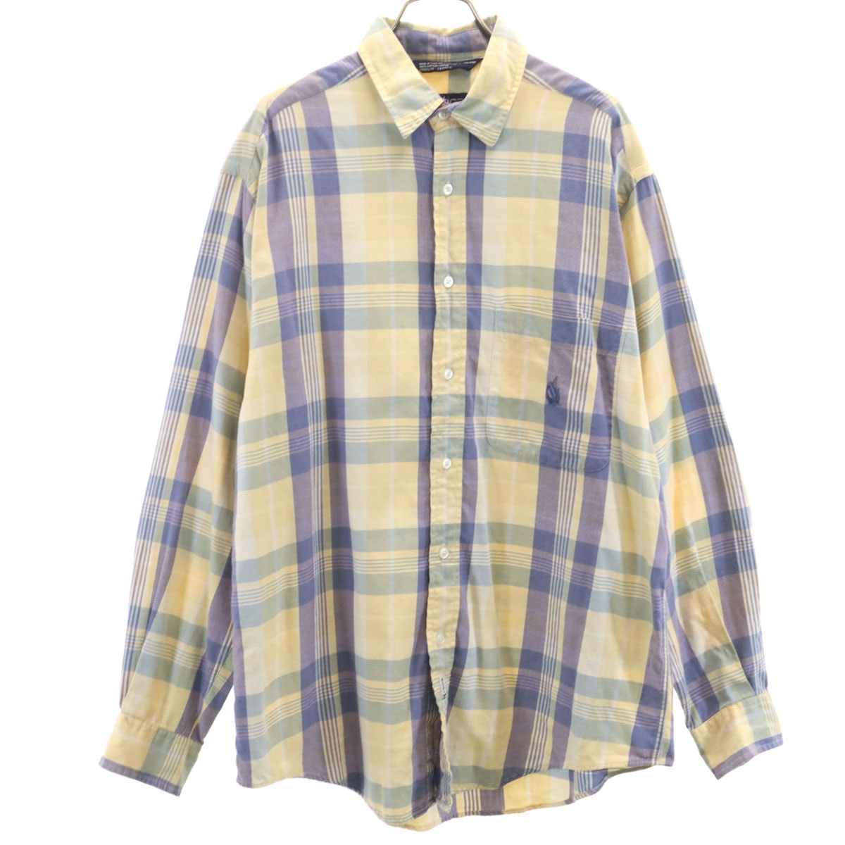 NAUTICA ノーティカ 90s オールド チェック柄 長袖 コットンシャツ M クリーム色