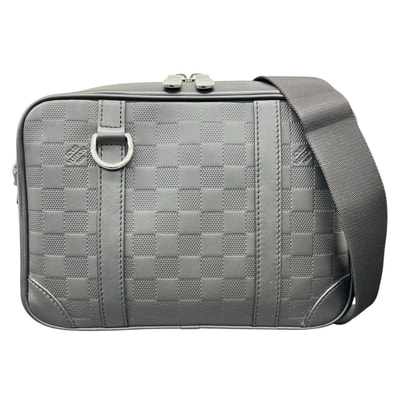 LOUIS VUITTON 希少 極美品 ルイヴィトン シリウス メッセンジャー ダミエ アンフィニ ショルダーバッグ N45286 RFID確認済 レザー ブラック クロスボディ セカンドバッグ ヴィトン Aランク 鑑定済 中古