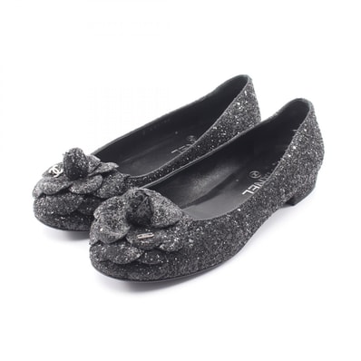 シャネル CHANEL カメリア フラットシューズ パンプス 靴 グリッター レディース ブラック系 【中古】