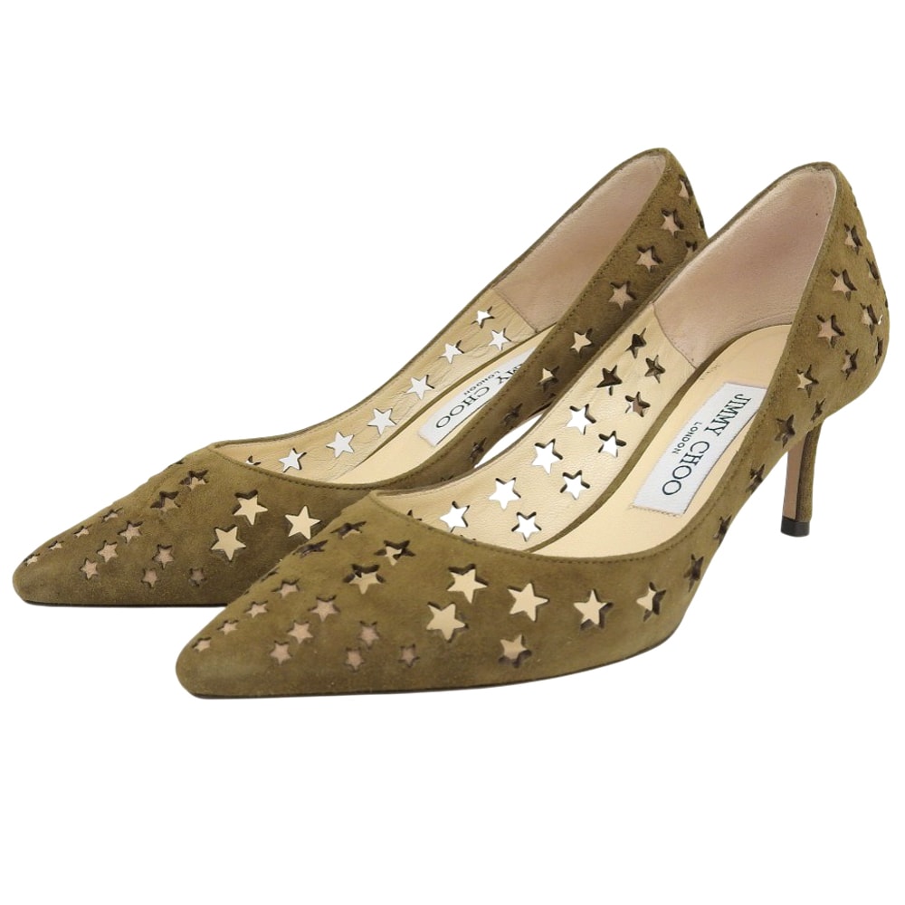ジミーチュウ スエード ROMY スター パンプス シューズ レディース カーキ 36 36