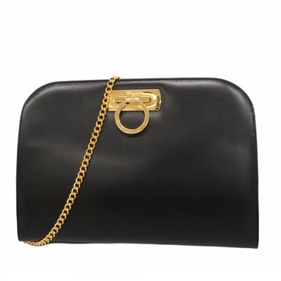 【6dc3717】サルヴァトーレフェラガモ ショルダーバッグ ガンチーニ レザー ブラック ゴールド金具【中古】レディース