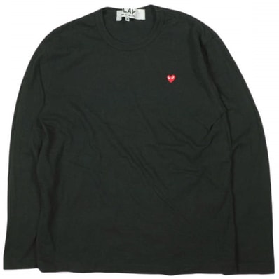PLAY COMME des GARCONS プレイコムデギャルソン 日本製 L/S TEE - RED HEART ハートワッペン刺繍 ロングスリーブTシャツ YZ-T056 M BLACK 長袖 Filip Pagowski トップス g26963