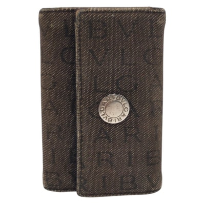 BVLGARI ブルガリ ロゴマニア ブラウン シルバー金具 キャンバス キーケース 男女兼用 600574 【中古】