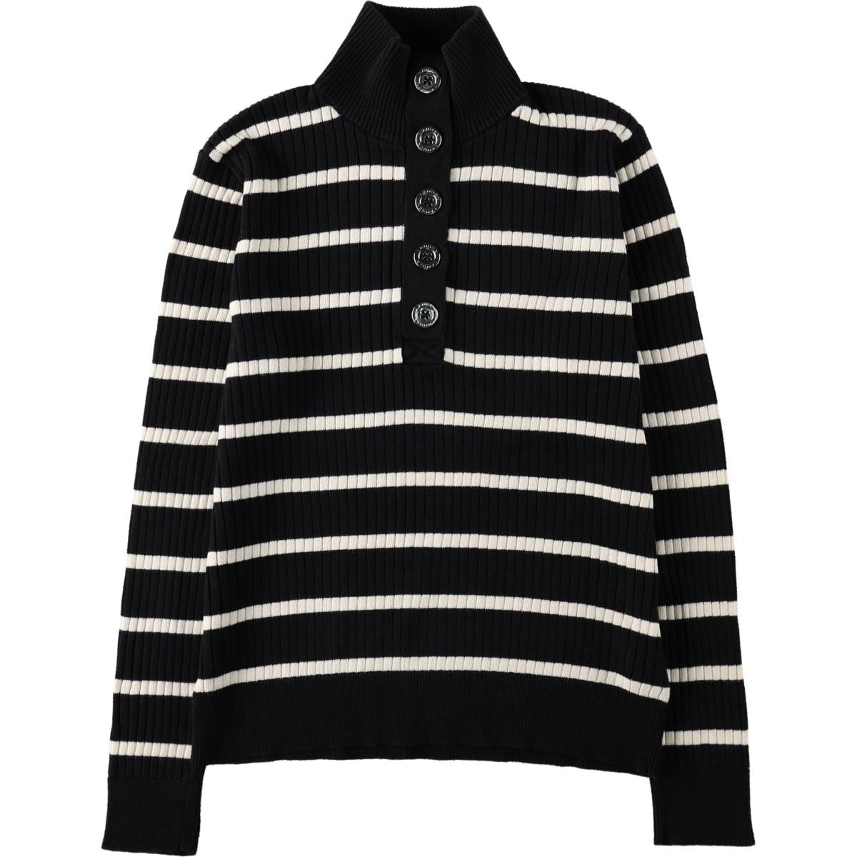 古着 ラルフローレン Ralph Lauren LRL LAUREN JEANS COMPANY ボーダー柄 リブ編み ハーフボタンコットンニットセーター レディースL相当/eaa672614