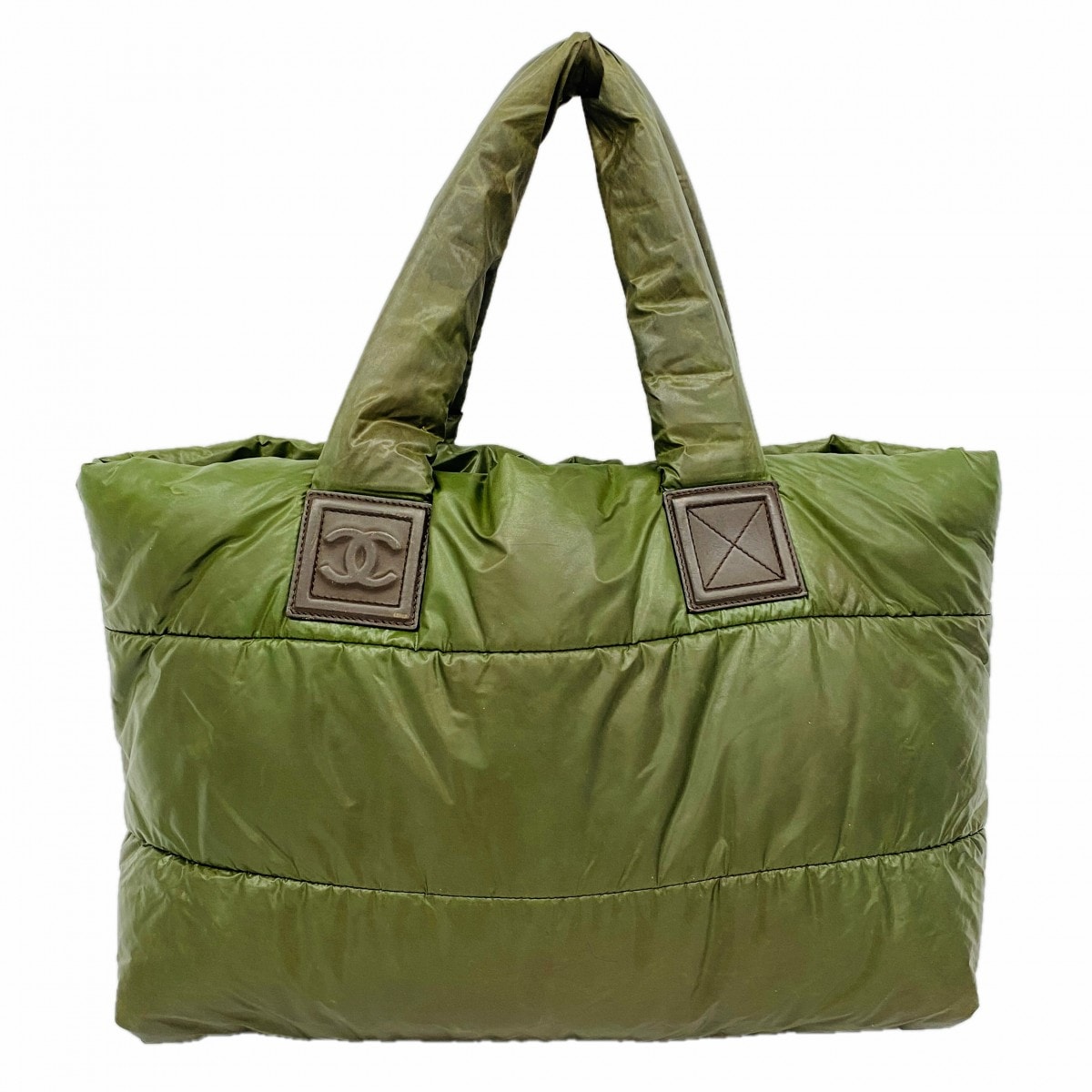 【6dd5165-k】シャネル トートバッグ コココクーン ナイロン グリーン シルバー金具【中古】レディース