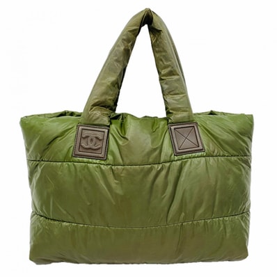 【6dd5165-k】シャネル トートバッグ コココクーン ナイロン グリーン シルバー金具【中古】レディース