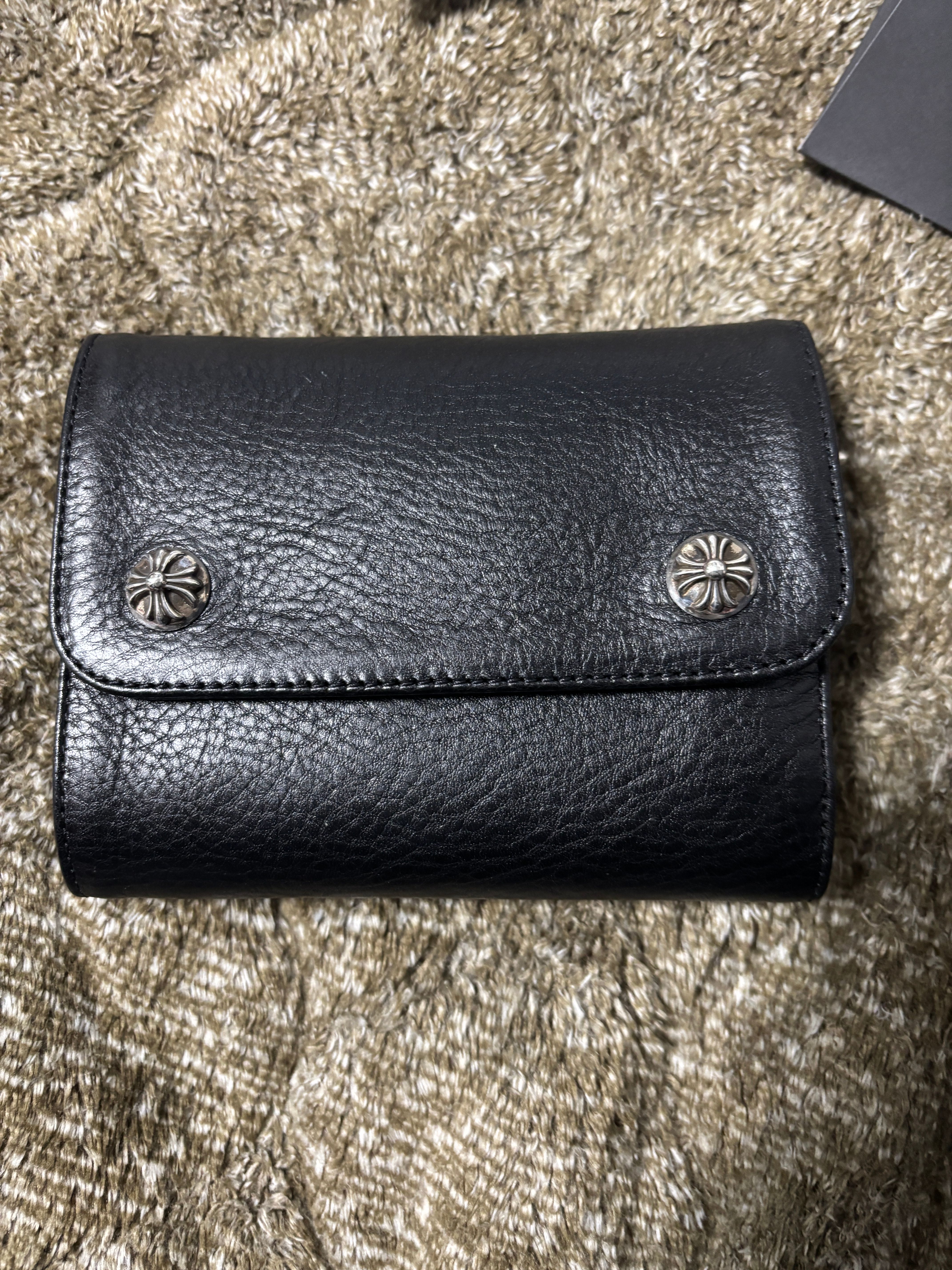 Chrome Hearts Wave Mini Cross Ball Button Leather Wallet "Black/Silver"