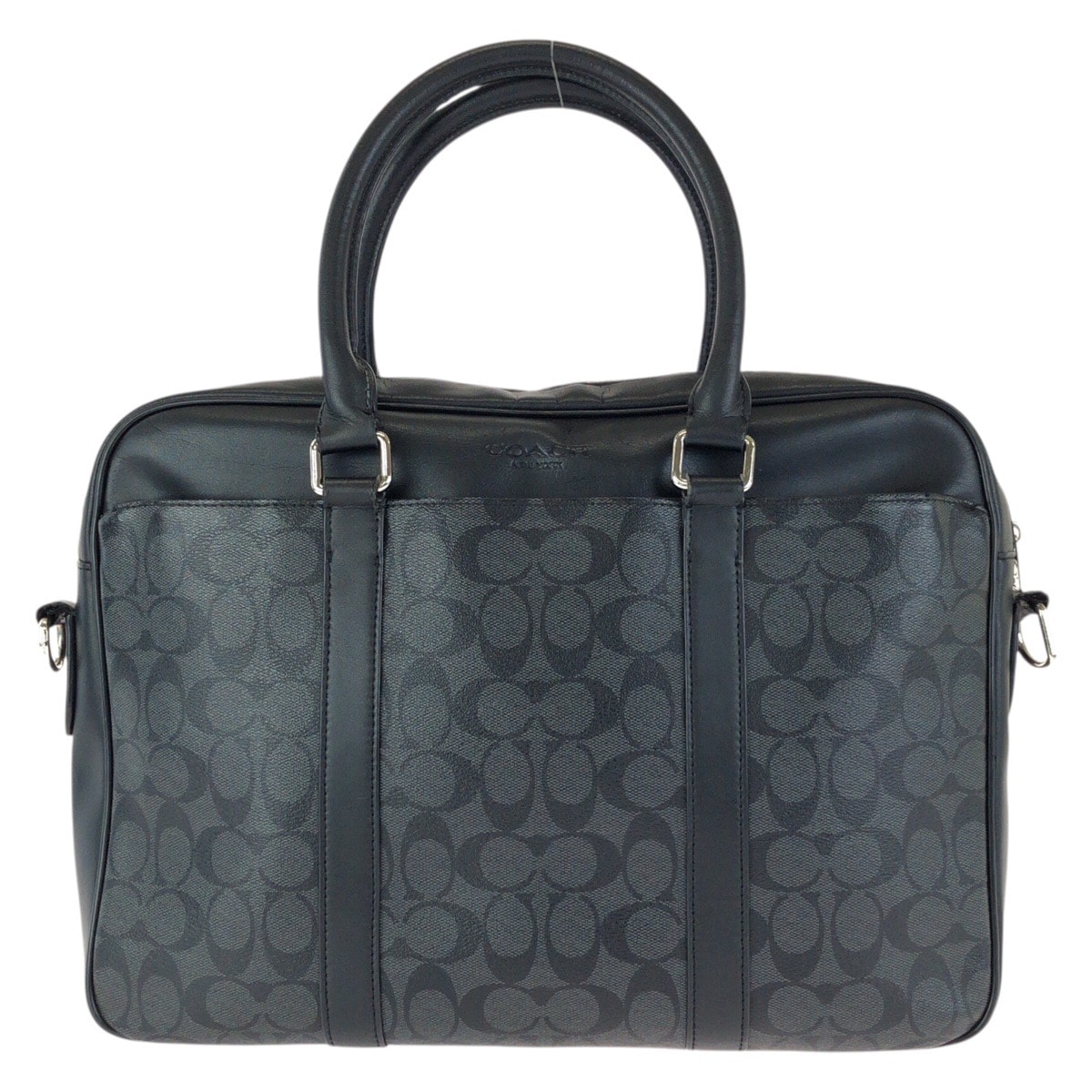 COACH コーチ シグネチャー ブラック 黒 シルバー金具 PVC レザー/ ビジネスバッグ ブリーフケース 602518 【中古】