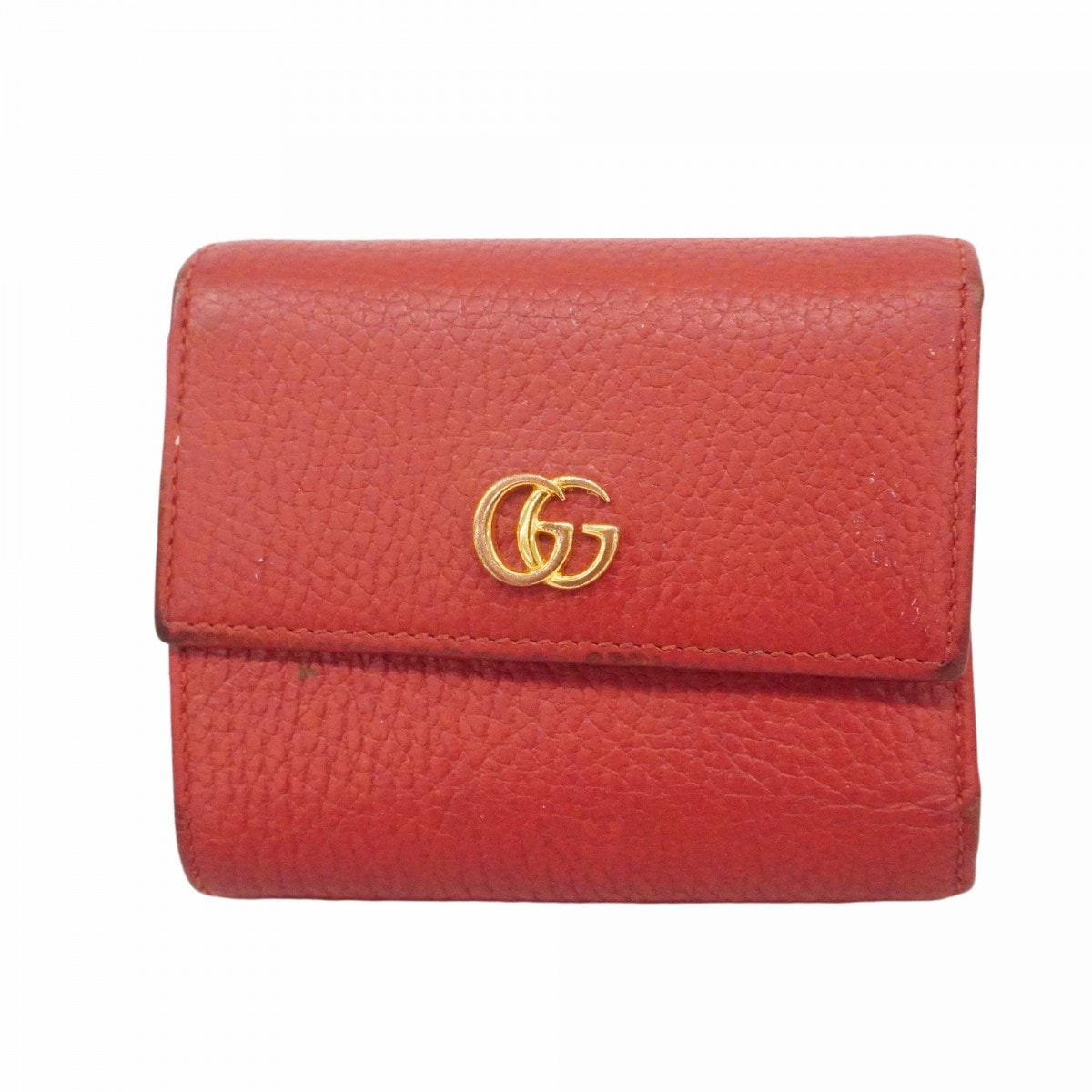 ★SALE【6dc2420】グッチ 三つ折り財布 GGマーモント 546584 レザー レッド ゴールド金具【中古】レディース