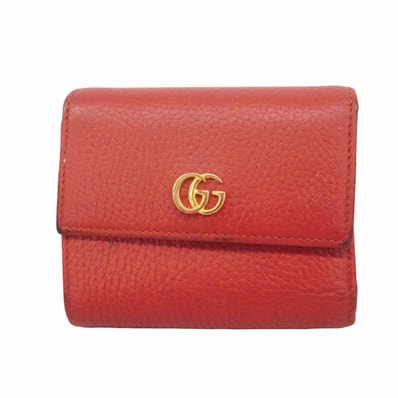 ★SALE【6dc2420】グッチ 三つ折り財布 GGマーモント 546584 レザー レッド ゴールド金具【中古】レディース