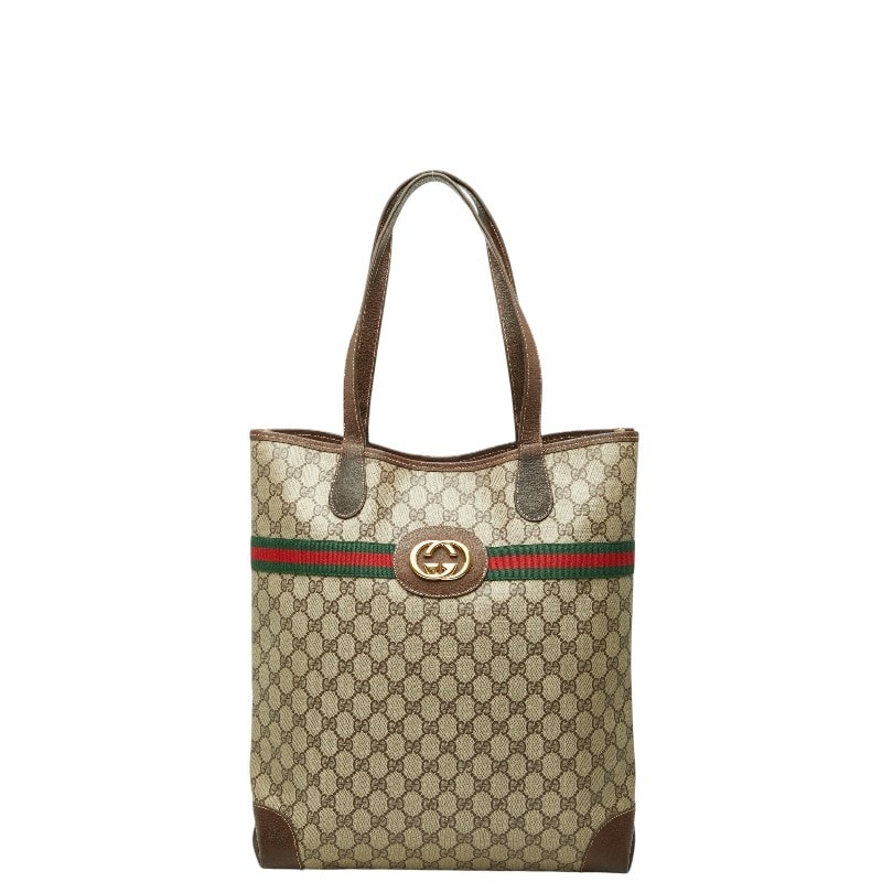 グッチ オールドグッチ GGスプリーム シェリーライン トートバッグ ショルダーバッグ ベージュ ブラウン PVC レザー レディース GUCCI 【中古】