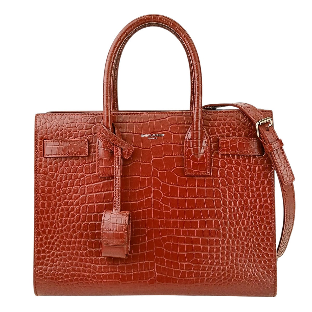 SAINT LAURENT サンローラン ベイビー サックドジュール クロコダイル エンボスレザー ハンドバッグ ショルダーバッグ 421863 レザー ボルドー  レディース【中古】