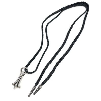 CHROME HEARTS 希少 美品 クロムハーツ CROSSTAIL クロステイル LEATHER BRAID レザーブレイド ネックレス インボイス・袋付属 シルバー チョーカー チャーム クロム アクセサリー ABランク 中古 鑑定済