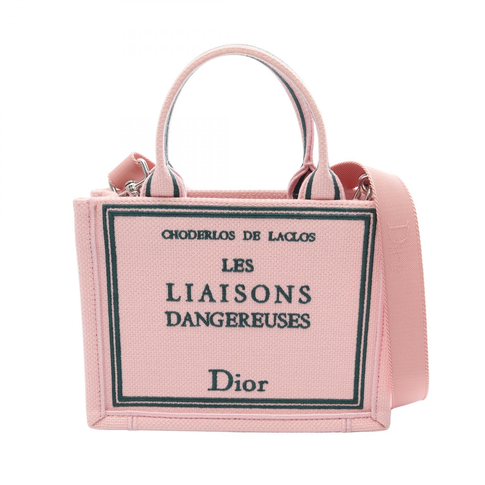 ディオール Dior BOOK TOTE ブックトート スモール 2WAY トートバッグ バッグ キャンバス レディース ピンク系 / グリーン系 【中古】