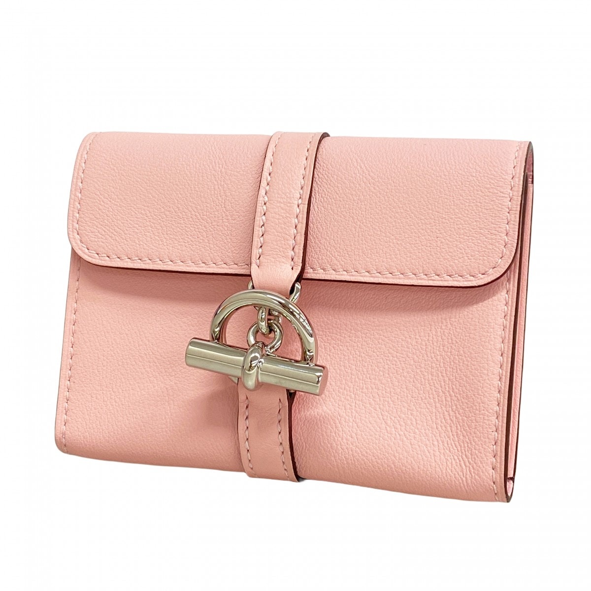 【6db1437】エルメス カードケース グレナンコンパクト スイフト ローズサクラ シルバー金具 K刻印【中古】レディース