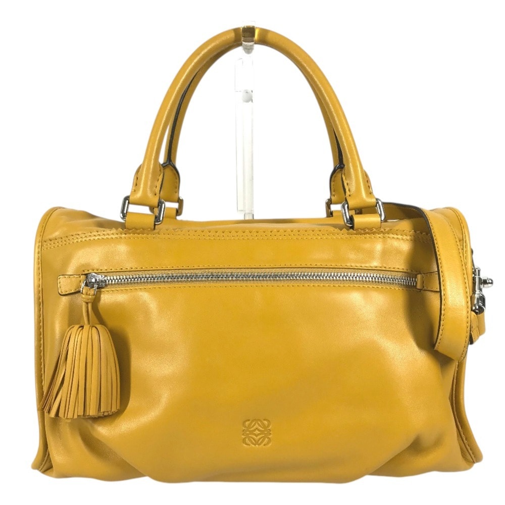 ロエベ LOEWE セビリア SEVILLA アナグラム ロゴ タッセル フリンジ 2WAYバッグ ショルダーバッグ 肩掛け トートバッグ ハンドバッグ ナッパレザー イエロー 美品