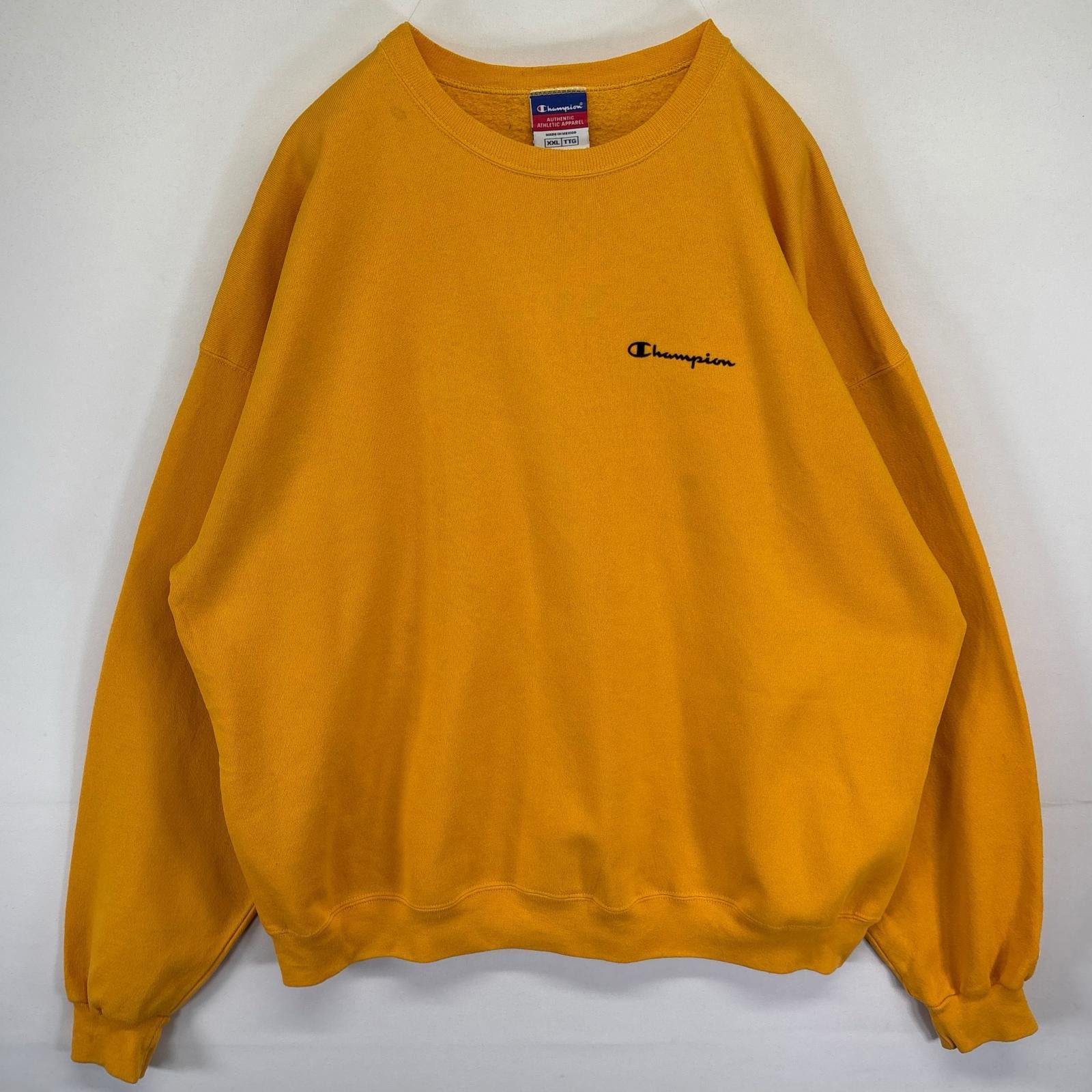 古着 チャンピオン Champion スウェット トレーナー プルオーバー ワンポイントロゴ 大きいサイズ 2XL イエロー メンズ