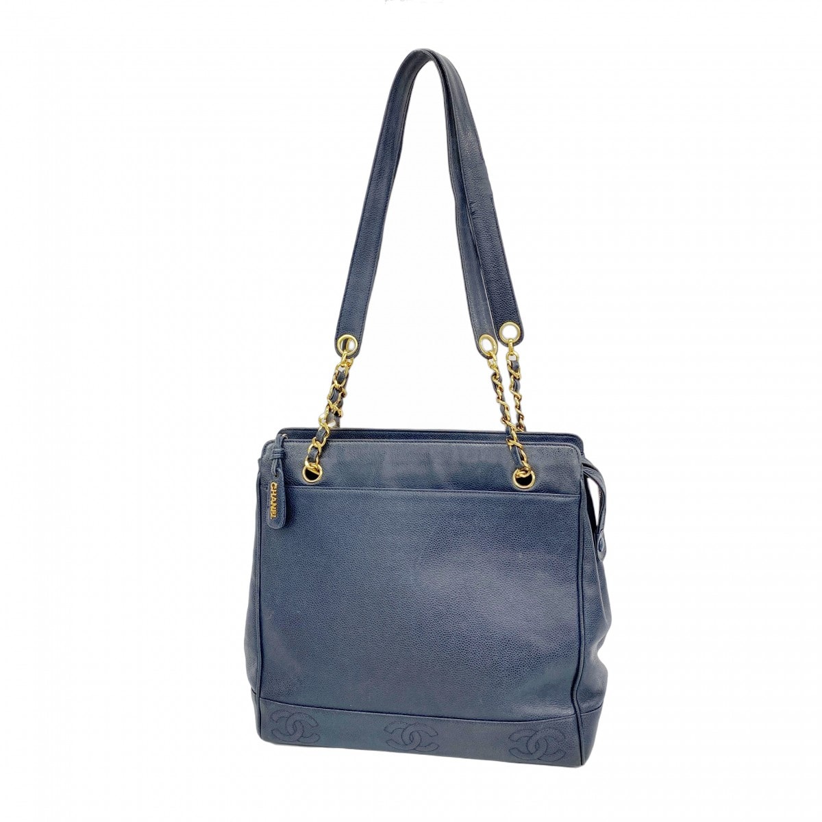 【6dd4692-k】シャネル チェーントート トリプルココ キャビアスキン ネイビー ゴールド金具【中古】レディース