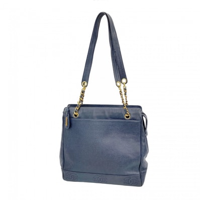 【6dd4692-k】シャネル チェーントート トリプルココ キャビアスキン ネイビー ゴールド金具【中古】レディース