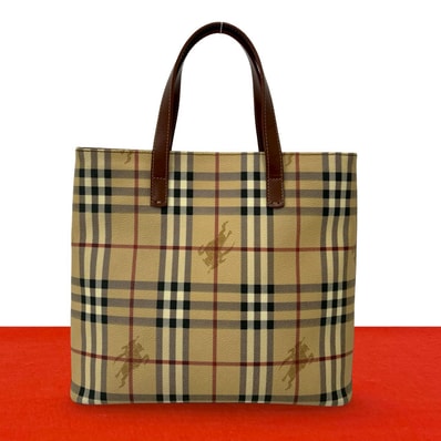 BURBERRY バーバリー ノバチェック 柄 PVC レザー ハンドバッグ ベージュ
04965