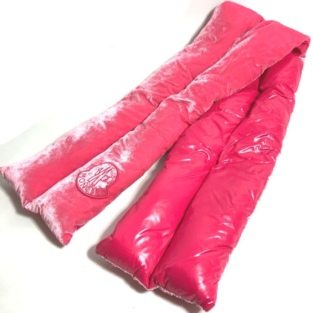モンクレール MONCLER ダウン ベロア ロゴ アクセサリー マフラー レーヨン ピンク 未使用