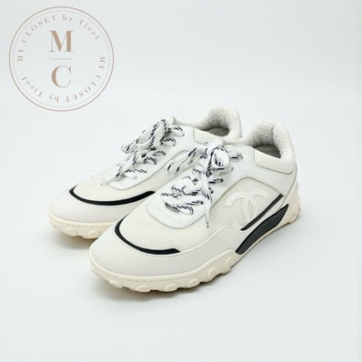 シャネル CHANEL スニーカー 靴 シューズ メッシュ ファブリック レザー ホワイト ブラック ココマーク ロゴ