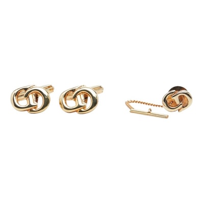 クリスチャンディオール CDロゴ タイピン カフス2点 セット ゴールド メッキ メンズ Christian Dior 【中古】