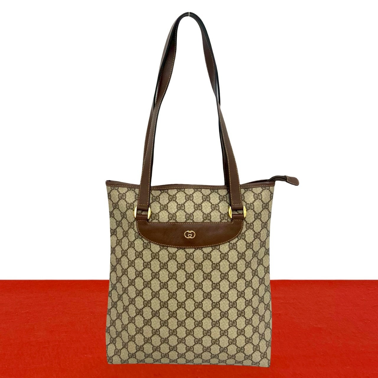 GUCCI グッチ GG ロゴ 金具 PVC レザー トートバッグ ブラウン
62154