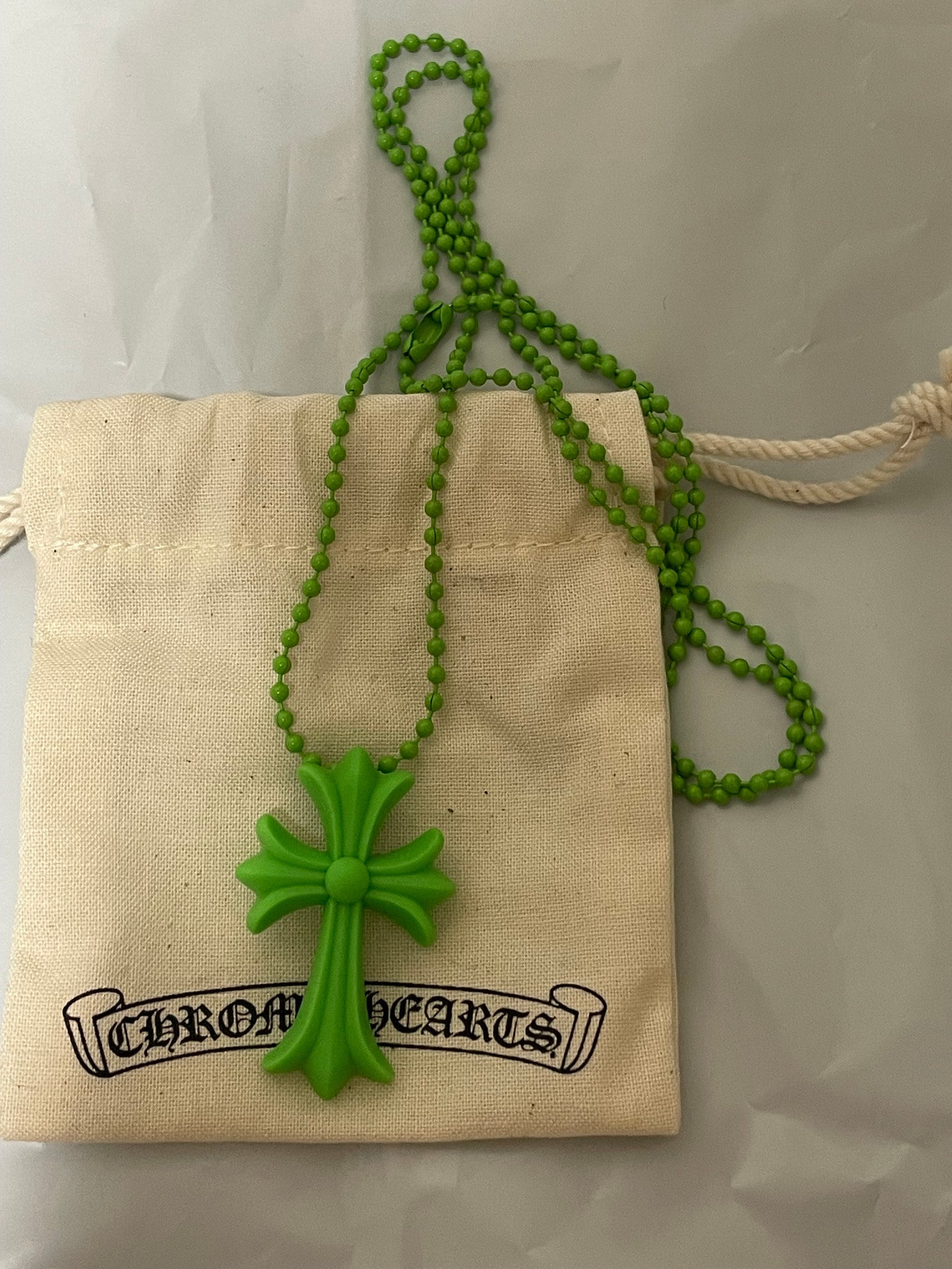 Chrome Hearts Rubber Small CH Cross Silicon Necklace "Green"